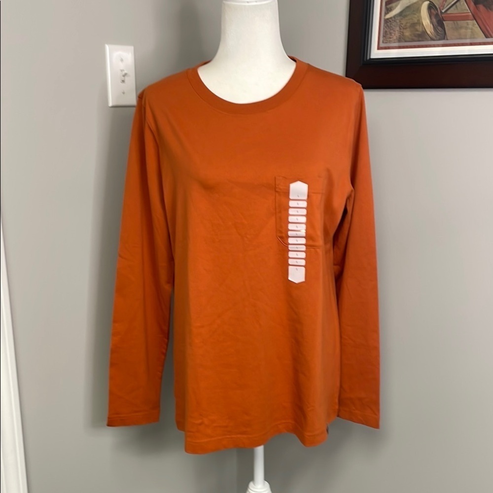 Duluth Trading Co. Women's 40 Grit Burnt Orange Long Sleeve T-Shirt NWT Pocket